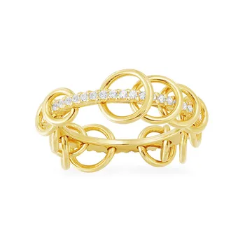 

SLJELY Fashion Puck 925 Sterling Silver Yellow Gold Color Multiple Circles Finger Ring Micro Cubic Zirconia Women Luxury Jewelry