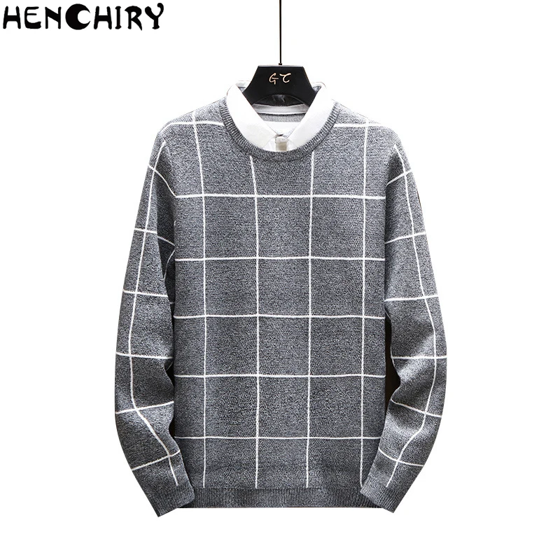 HENCHIRY осенне-зимний негабаритный мужской свитер свитера для мужчин свитер мужской Клетчатый Повседневный Мужской приталенный брендовый вязаный
