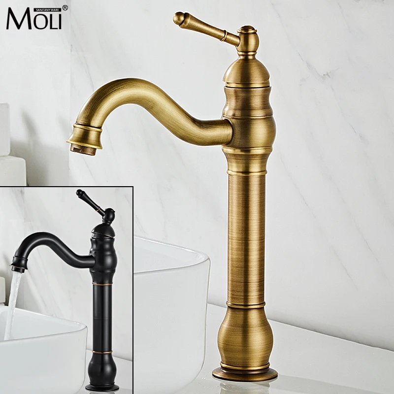 

Vintage Style Oil Rubbed Bronze Antique Copper Bathroom Sink Faucets Tall Vessel Hot Cold Water ORB Black Basin Mixer TapsML1555