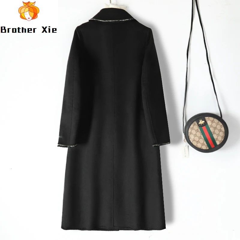 

2020 winter new double-sided cashmere coat women's medium and long thickened black small fragrant wool coat high end