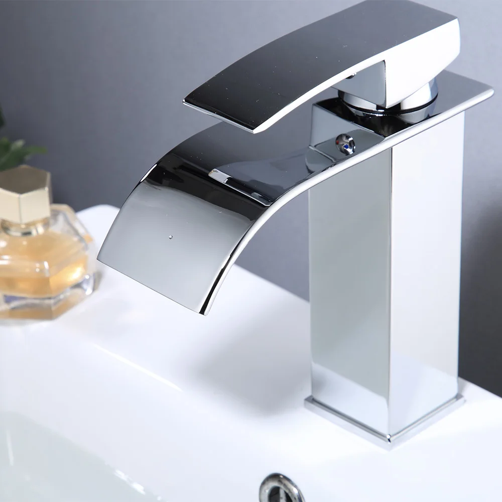 Square Chrome Waterfall Bathroom Faucet Vanity Sinks Mixer Tapsingle