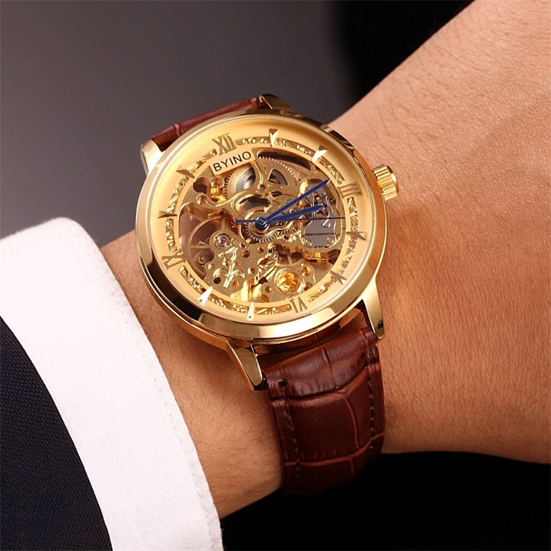 

Men Automatic Mechnical Watch Gold Color Top Brand Luxury Hollow Waterproof Stainless Steel Man Wristwatch Relogio Masculino