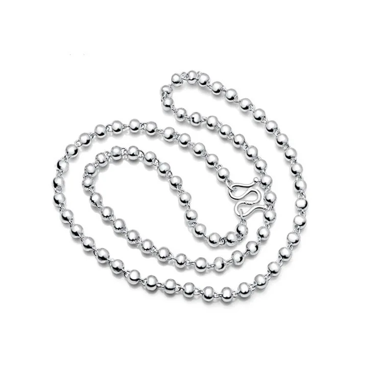 

S990 Pure Silver Fine Silver Versatile Fashion Buddha Beaded Necklace round Beads Single-necklace han shi pin Silver