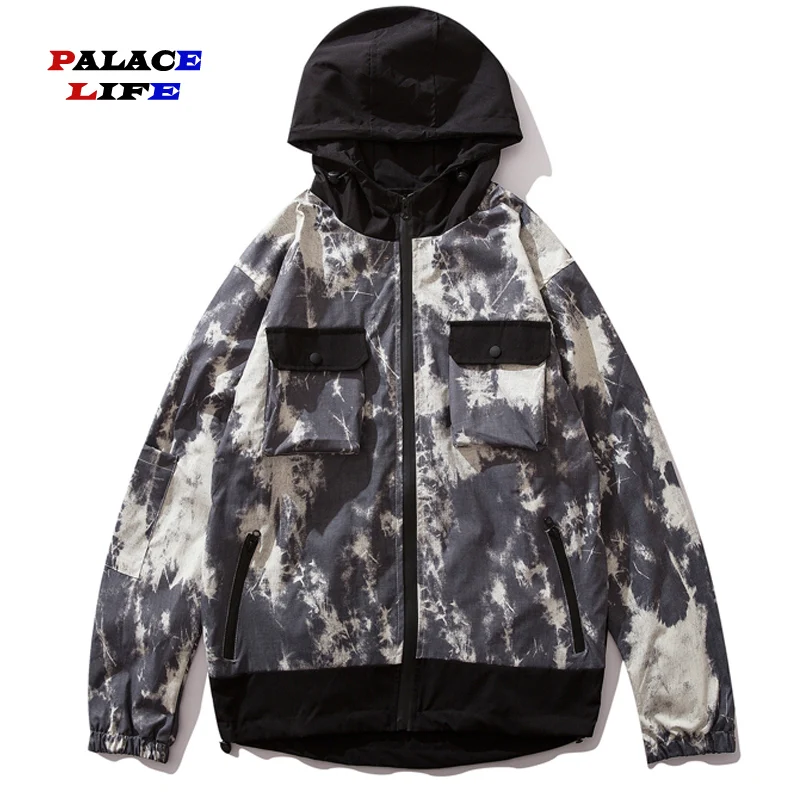 

Autumn Hip Hop Mens WindbreakerMulti Multi Pockets zipper Jackets Loose Track Jacket Coats Streetwear jaqueta masculino