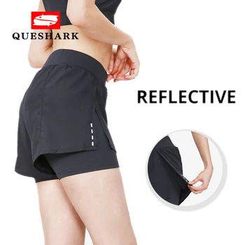 

QUESHARK Women Sports Yoga Tight Shorts Fitness Tennis Volleyball Short Pants Reflective Night Running Jogging Safety Trousers