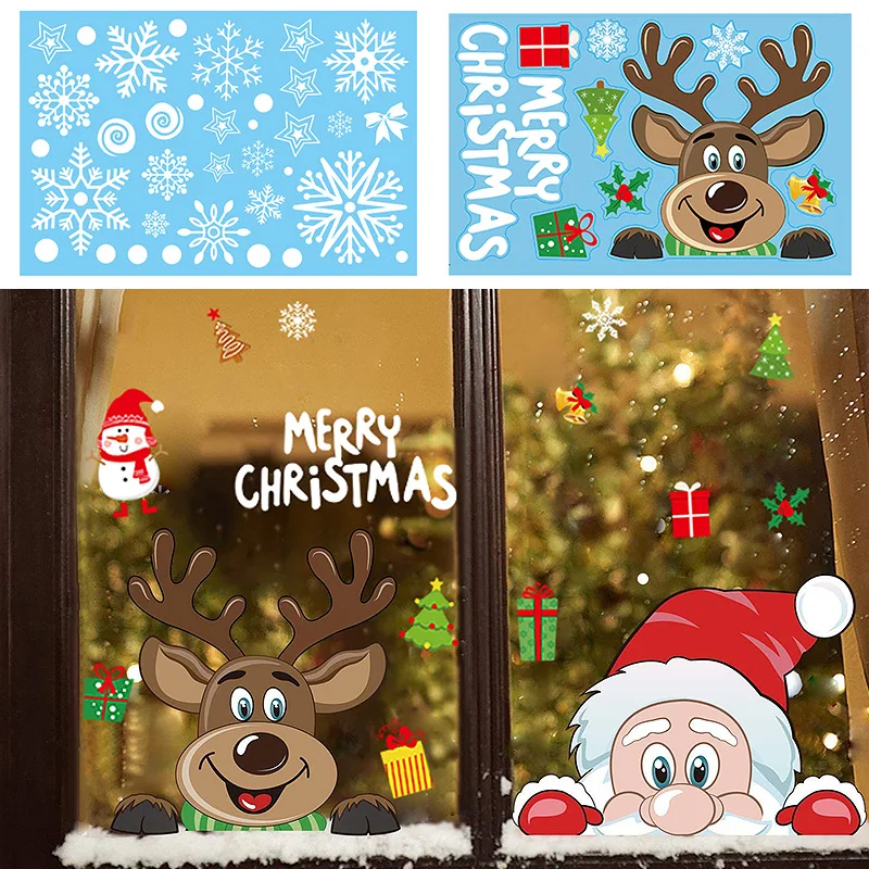 Christmas Window Decal Santa Claus Snowflake Stickers Winter Wall Decals for Kids Rooms