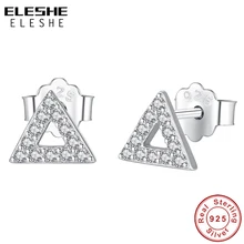 ELESHE, новинка, модные простые геометрические серьги-гвоздики, Женские Треугольные Серьги с пуш-ап цирконием и кристаллами, 925 пробы, серебряные ювелирные изделия