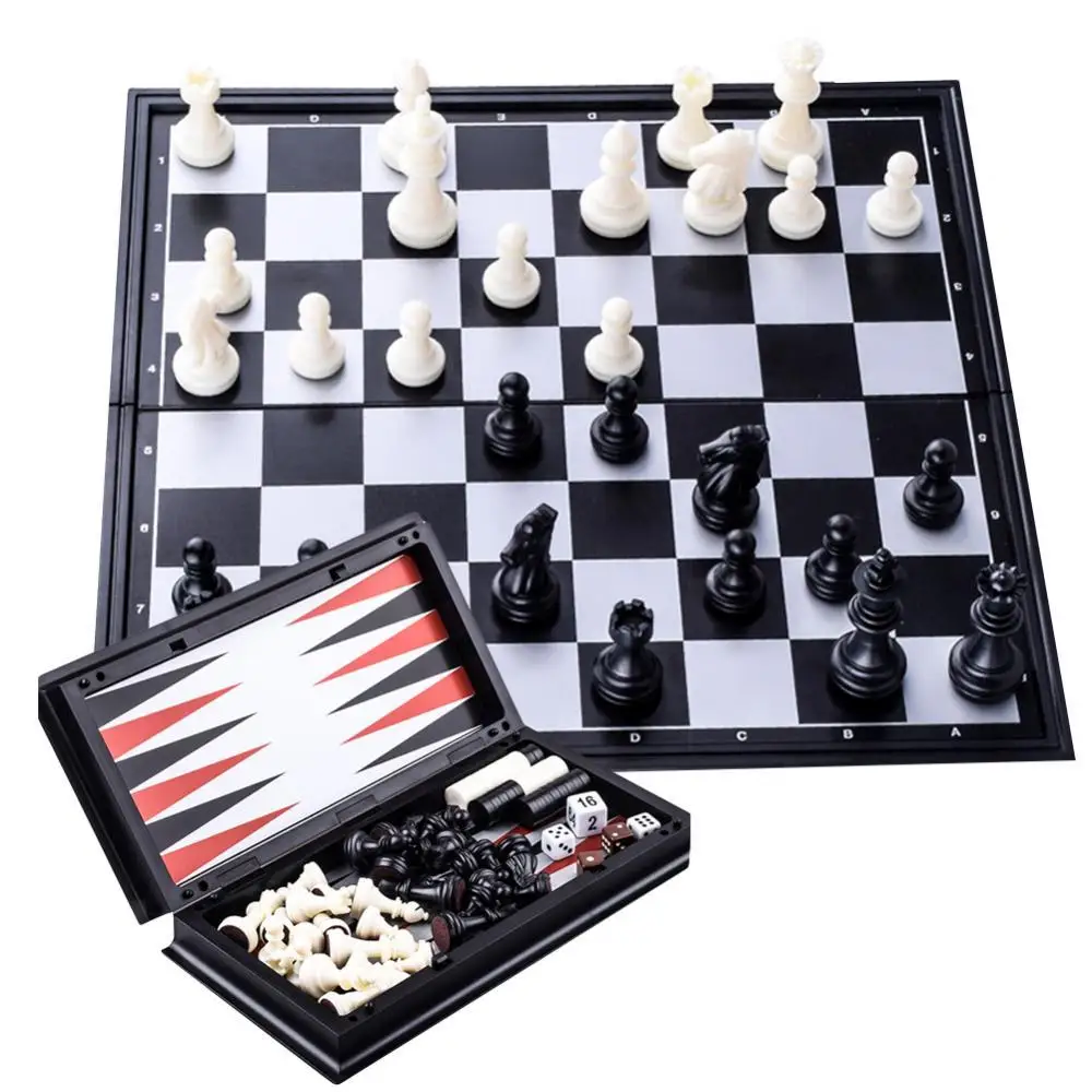 Magnetic Chess Chessboard Board Game Checkers Backgammon Intelligence Toy 