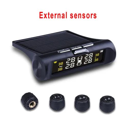 Vtopek Car TPMS 4 Tyres Car Tire Pressure Monitoring System Wireless Auto Alarm USB or Solar Charging HD Digital LCD Display - Type: TY02-W