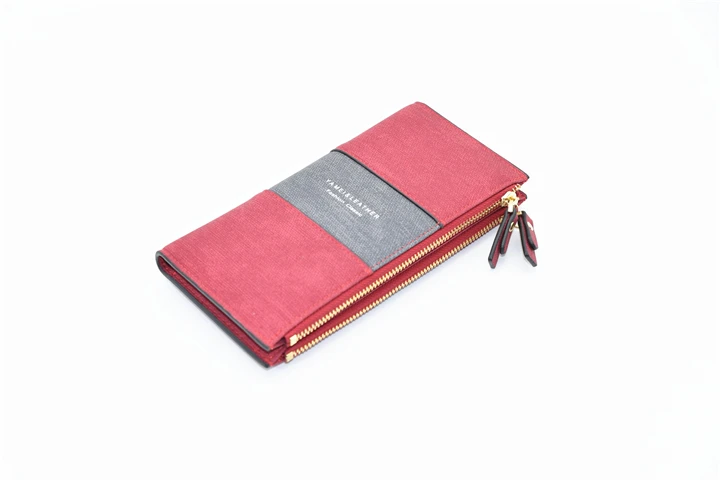 Женский кошелек из искусственной кожи, Красный Держатель для карт, кошелек с двойной молнией, длинный женский кошелек