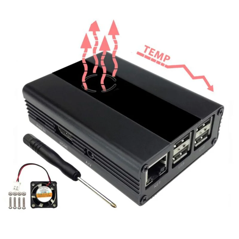 Чехол с охлаждающим вентилятором+ отвертка для Raspberry Pi 3B+/3/2B
