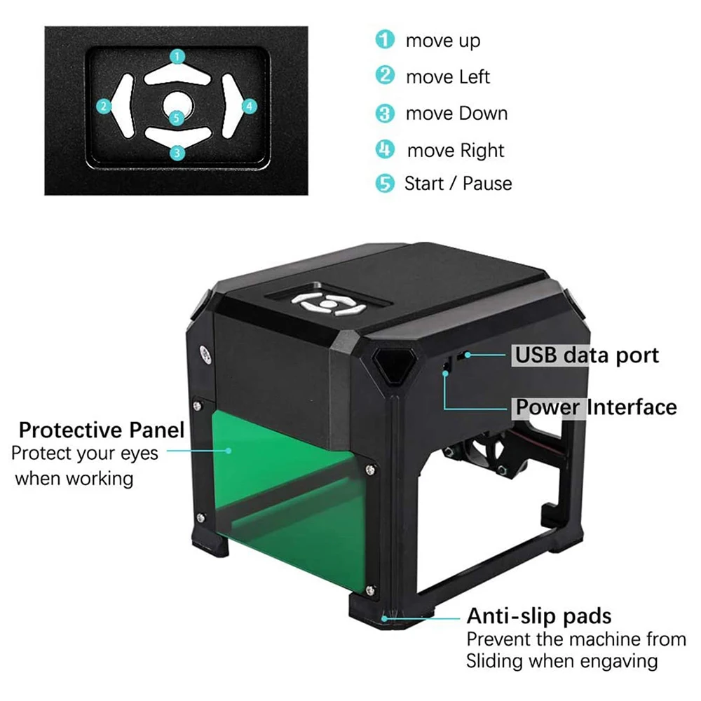 DIY Mini Laser Engraver Desktop Bluetooth Printer 3000mW Engraving Machine with Carver Size 80 x 80mm for 3W CNC Router