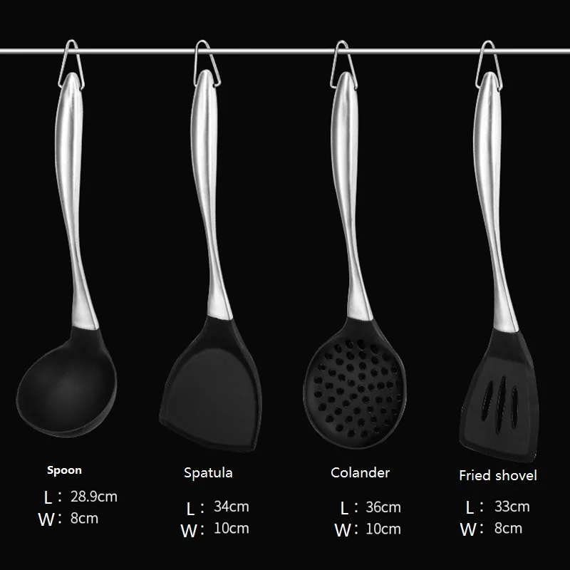 4 шт. кухонные принадлежности из силикона набор лопатка Черпак ложка ковшовый дуршлаг для покрытием антипригарная сковорода горшок из нержавеющей стали Ручка еда