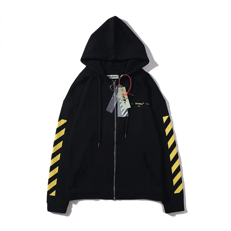 Off-White картина маслом желтый полосатый стрелы мужской кардиган толстовка