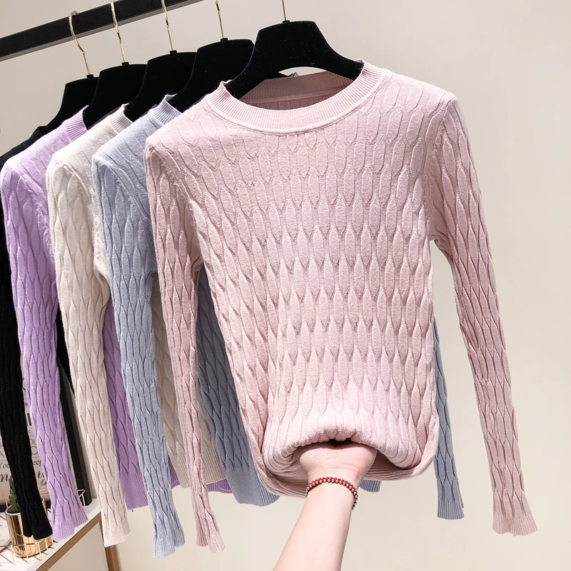 2020 New Fashion Women Knitted Tops Autumn Winter Pullovers Sweaters Casual Long Sleeve O-Neck Geometric Knitting White | Женская одежда