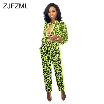 

Newspaper Leopard Print Two Piece Set Tracksuit Women Deep V Neck Long Sleeve Crop Top and Bandage Pant Matching Set Club Outfit