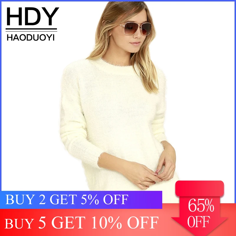 HDY Haoduoyi 2020 Fashion Sweater Women Casual Solid Beige Cut Out Back Pullovers Brief Backless Full Sleeve Slim Female | Женская