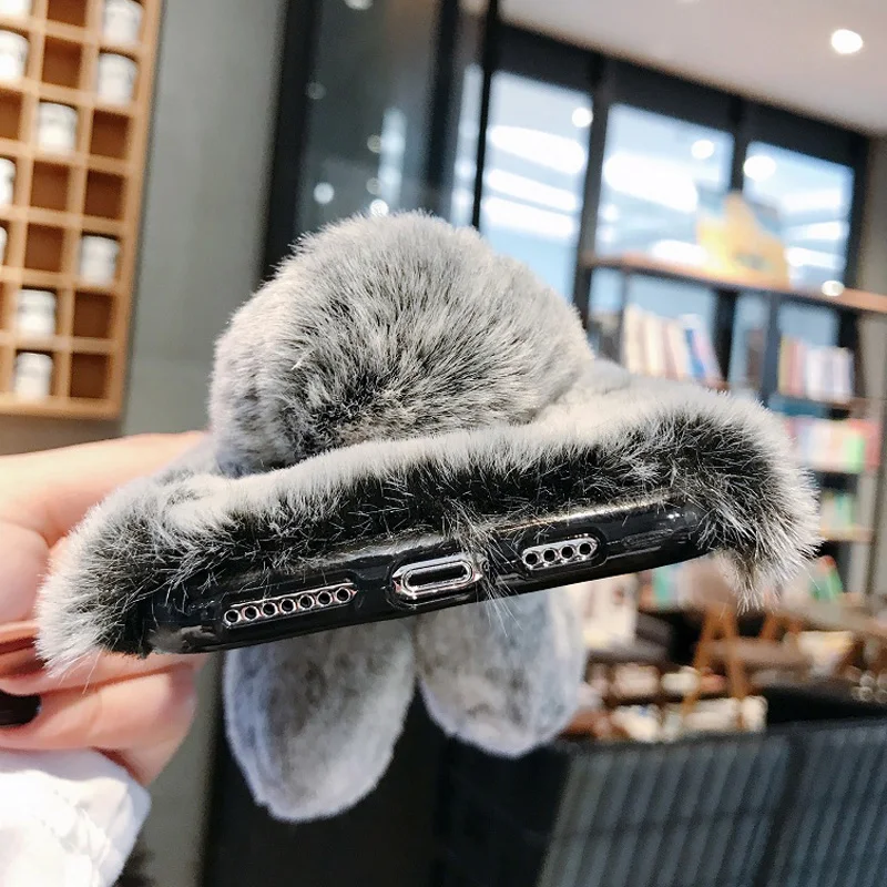 GTWIN плюшевый теплый чехол для телефона для iPhone 11 Pro XS Max XR X милые длинные кроличьи уши пушистый меховой чехол для iPhone7 6 6S 7 8 Plus