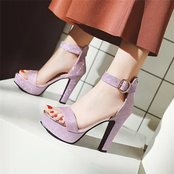 

YECHNE Party Gesp Silver Gold Shoes Women Couples Bridal Sandals Plus Size 32-43 Peep Teen Hook High Sandals
