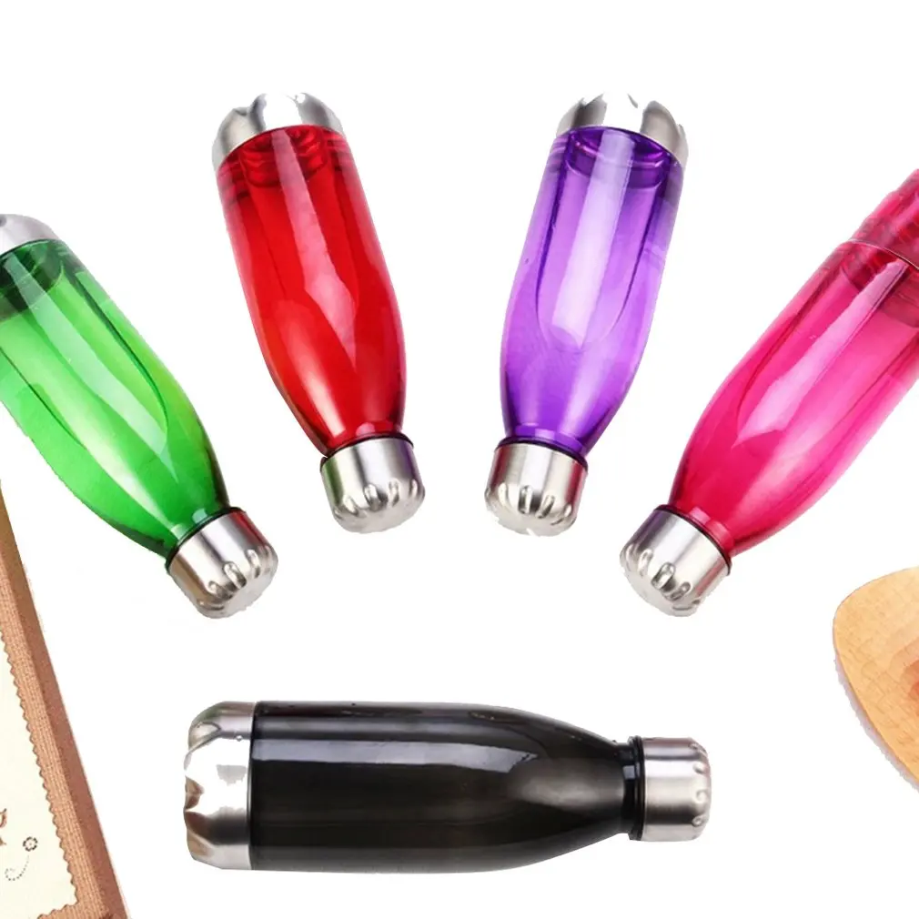 

650/800/1000ml Stainless Steel Cover Steel Bottom Plastic Cola Bottle Multicolor Transparent Plastic Water Cup Sports Water Cup