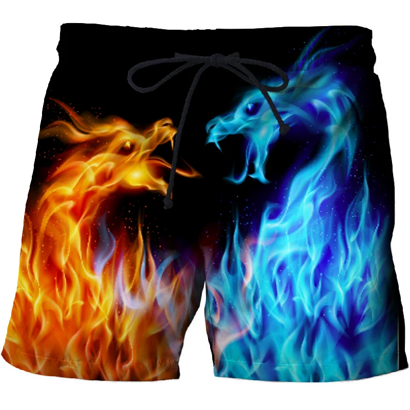 Новинка 2019 года; летние пляжные шорты с 3D-принтом «Ледяной и огненный дракон»; уличная одежда для тренажерных залов; мужские пляжные шорты;