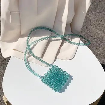 

Transparent Beaded Mini Crossbody bag 2020 Summer Fashion New High quality Women's Designer Handbag Weave Shoulder Messenger Bag