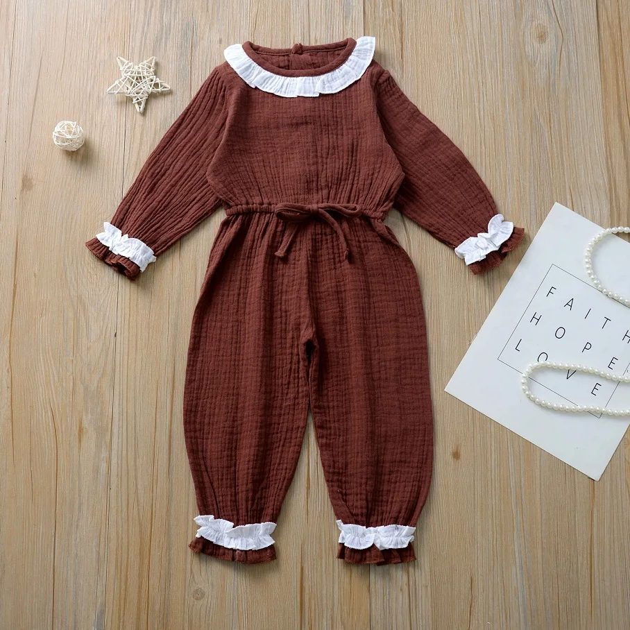 

1-3T Toddler Kid Baby Girl Clothes Long Sleeve Romper Cotton Solid Jumpsuit Elegant Cute Casual Plain Overall Outfit