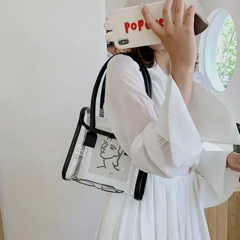 

Women's Transparent Jelly Bag Fashion Casual Wild Texture Handbag Small Square Bag Solid Color Top-Handle Bags High capacity