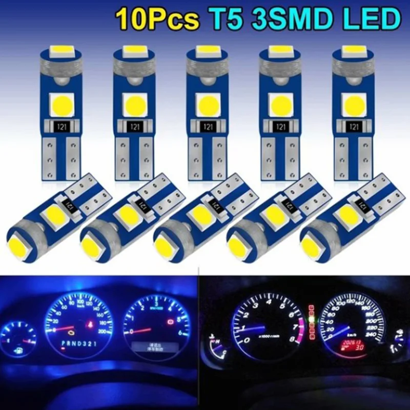 Bombilla led 12V Canbus para coche, luz interior para salpicadero con casquillo T5 para automóvil, indicador de calentamiento, compatible con W3W W1.2 W, 10 uds.