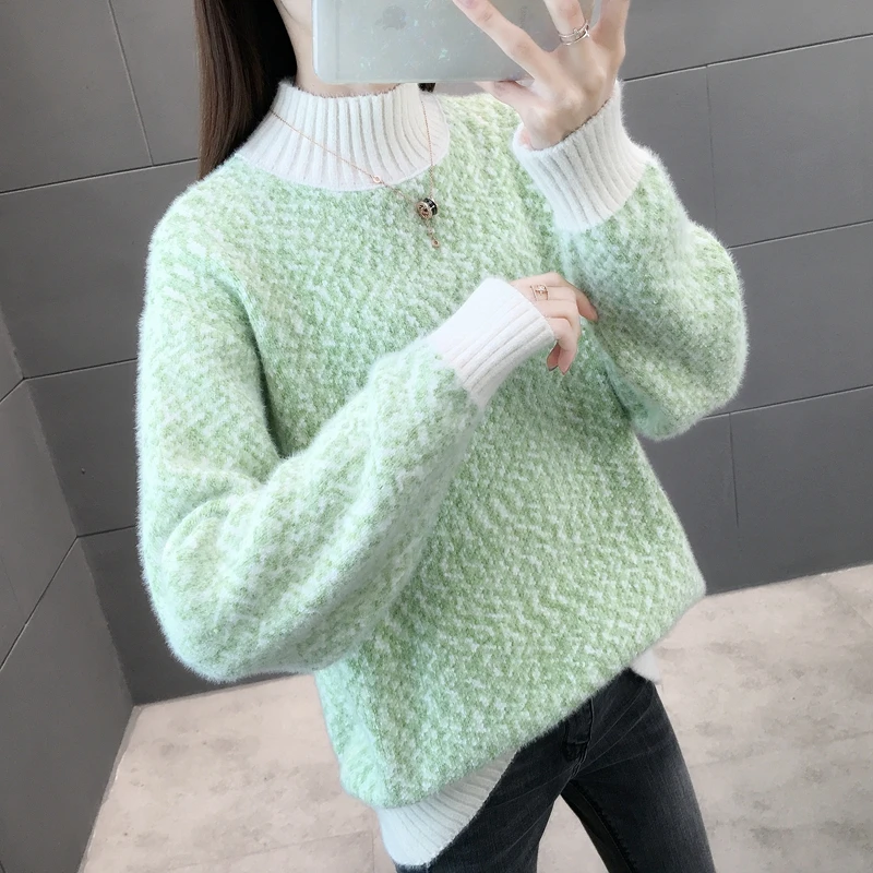 Blusas De Inverno Feminina, пуловер, свитер, 9496 реальное изображение, нижняя этикетка, пряжа, Короткий воротник, вязанная вставка 54 - Цвет: see chart