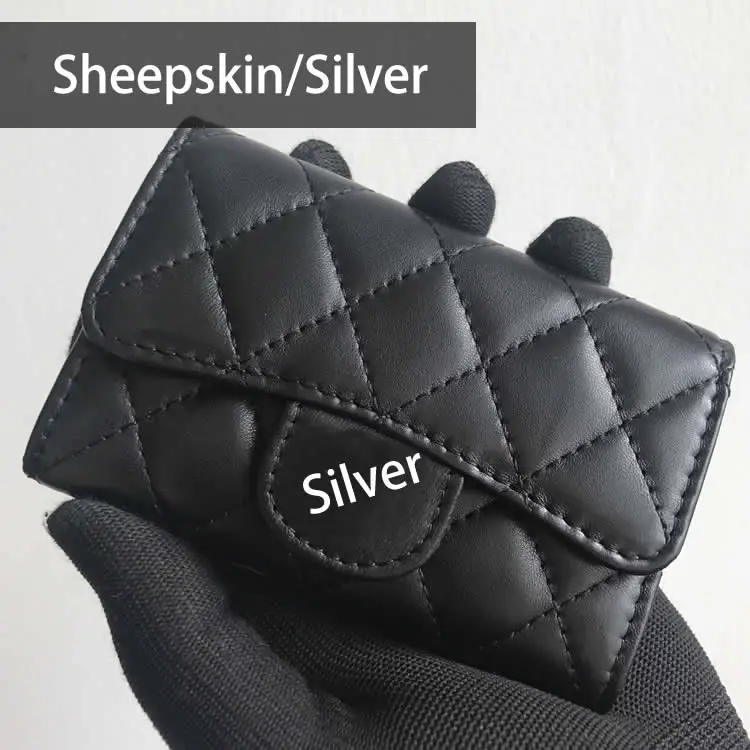 Роскошная классическая черная женская сумка, брендовая, модная, из овечьей кожи, бизнес-держатель для карт, натуральная кожа, кредитный держатель для карт - Цвет: Sheepskin Silver