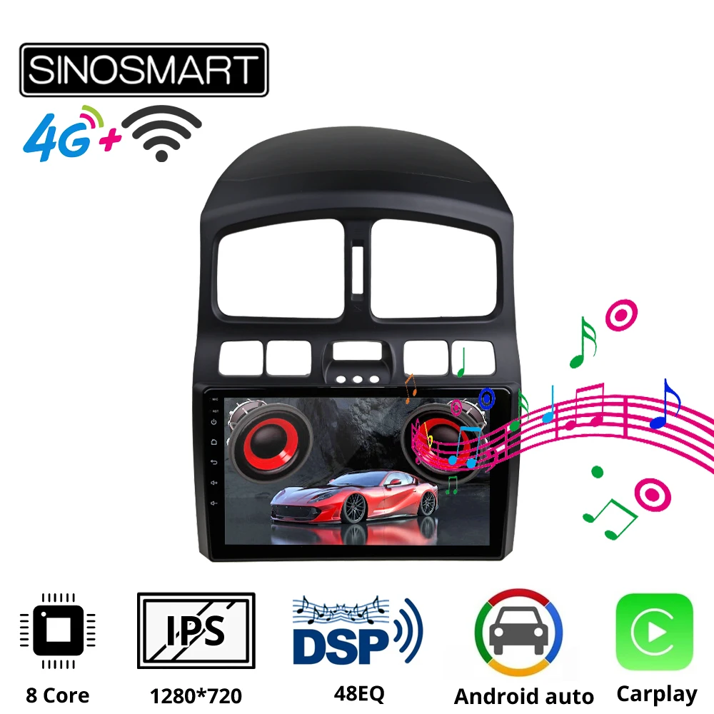 Sinosmart автомобильный радиоприемник с навигацией GPS forHyundai Classic Santa Fe 2001-2006 2.5D IPS/QLED