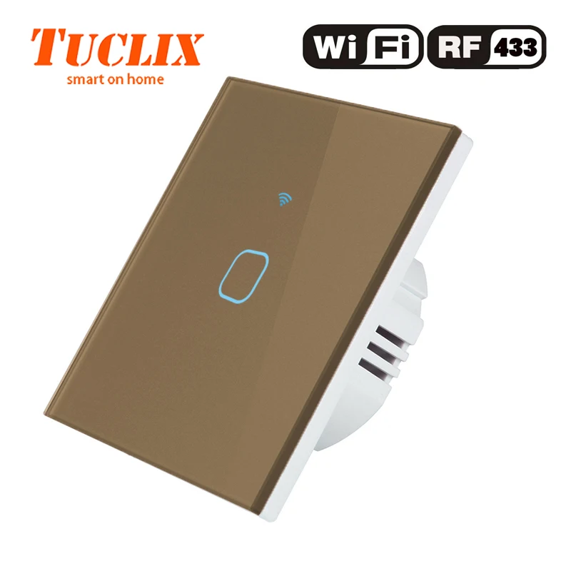 TUCLIX EU/UK настенный светильник с Wi-Fi, 1 комплект, 1 способ, 110-240 В, Кристальное стекло, панельный переключатель, водонепроницаемый, с сенсорным управлением - Цвет: EU-WiFi-RF-01 Coffee