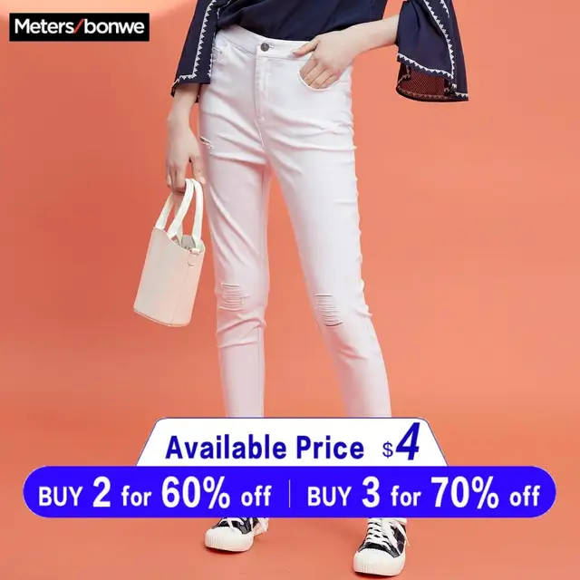 Metersbonwe, белые джинсы для женщин, мягкие джинсы, базовый простой дизайн, одноцветные джинсовые узкие брюки, высокое качество, хип-хоп джинсы с