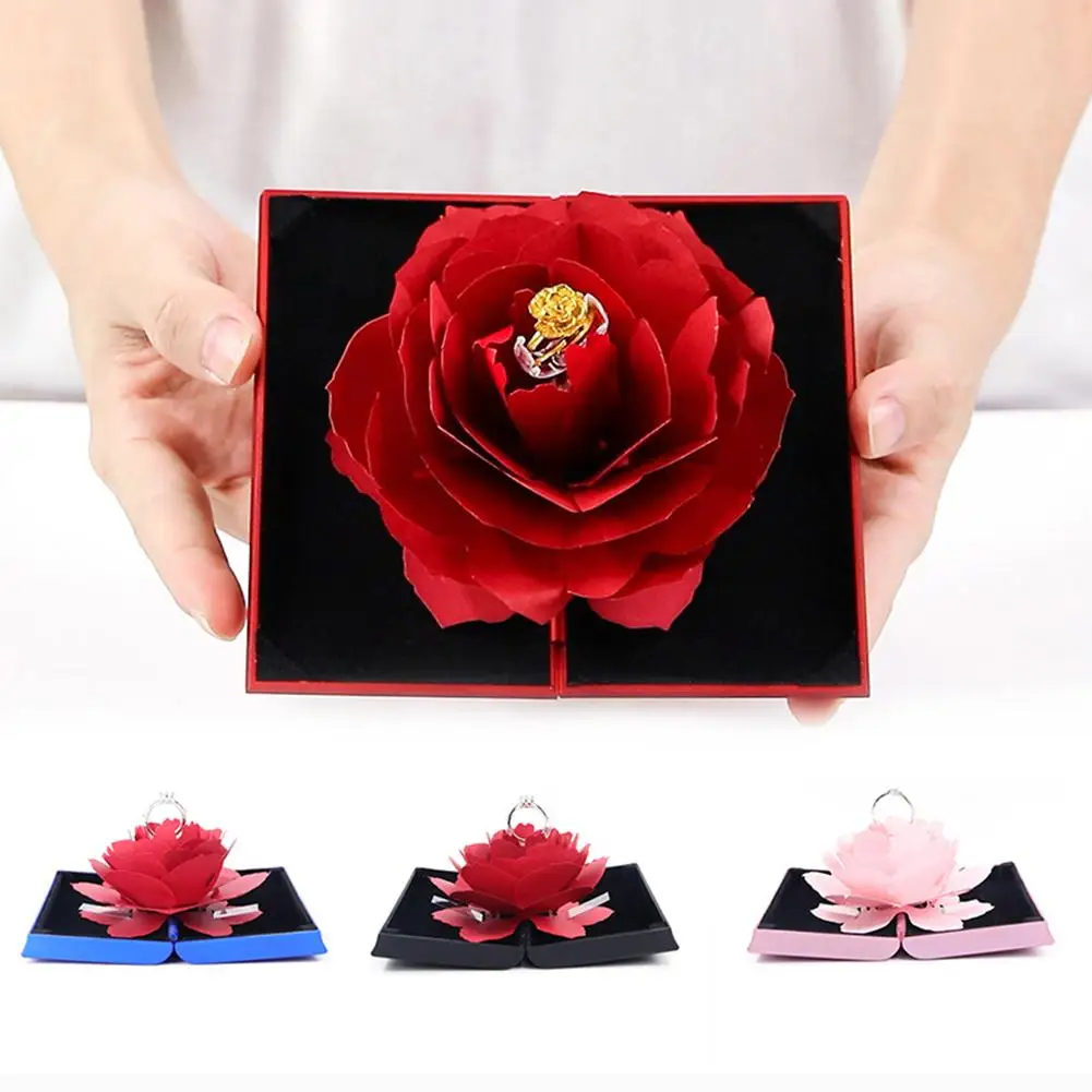 

Personalised Ring Box Folding Fake Rose Wedding Ring Box Holder Jewelry Display Gift Storage Case