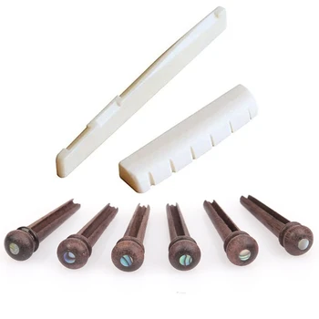 

6 String Acoustic Guitar Bone Bridge Saddle and Nut and 6Pcs Rosewood Guitar Bridge Pins