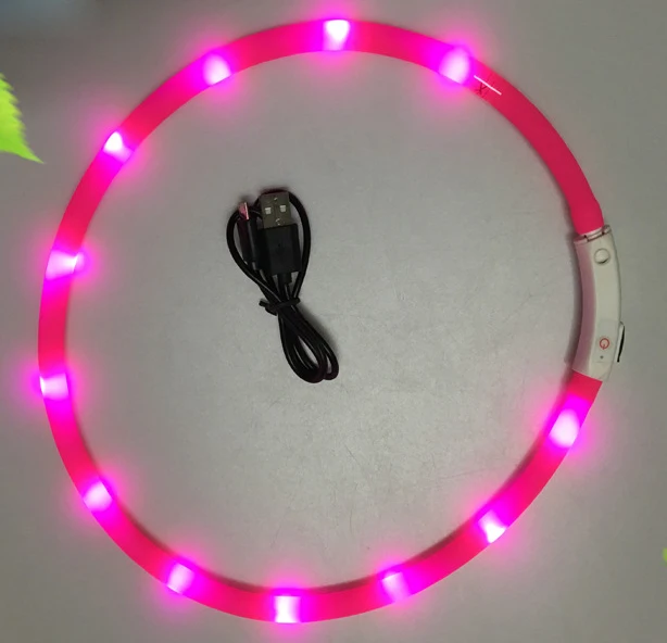 70 см мигающий светодиодный ошейник для собаки свет, usb-зарядка электронная собака воротник светодиодный свет ночная безопасность красный для пластиковые контейнеры для тату щенок - Цвет: Розовый
