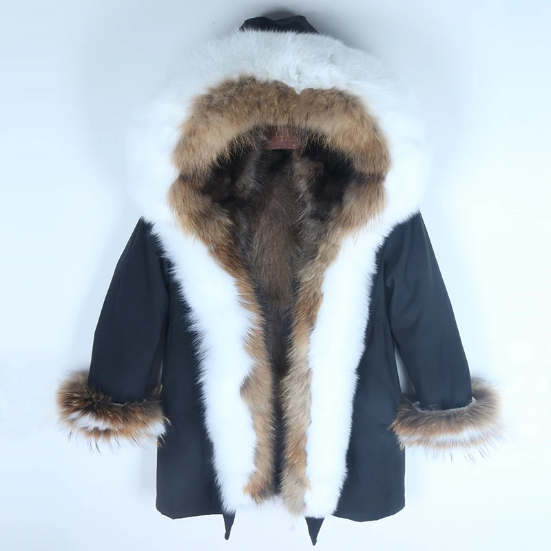 10 black coat Зимняя женская куртка из натурального меха, толстая теплая парка с воротником из натурального Лисьего меха, подкладка из енота, Толстая Теплая Повседневная Уличная одежда - Цвет: 10 black coat