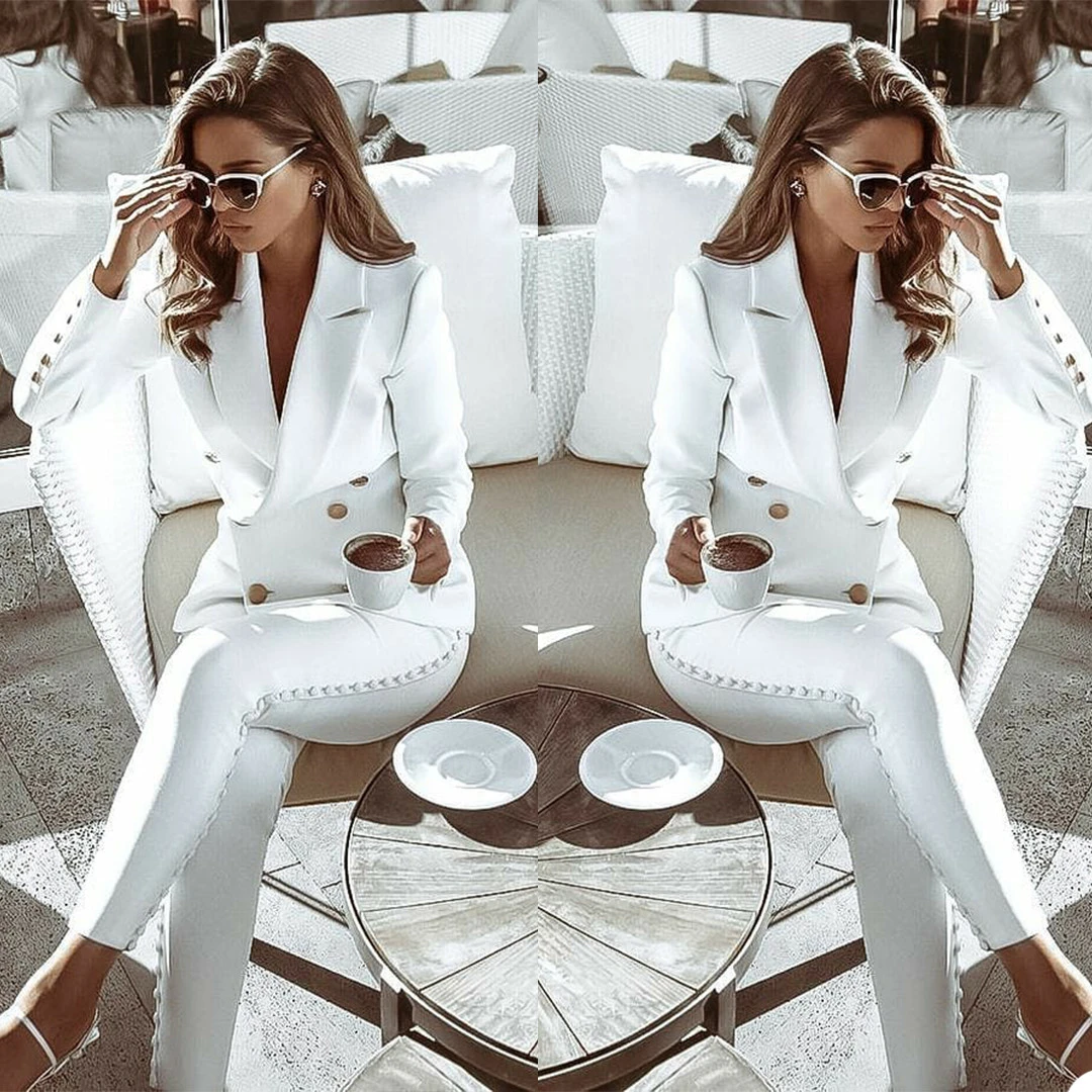 carro expedido Célula somatica Traje blanco ajustado para mujer, traje Formal para fiesta de graduación,  pantalones de noche, chaqueta, ropa de trabajo, esmoquin para mujer, traje  de boda para invitados|Vestidos de noche| - AliExpress