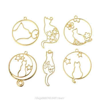 

6 Pcs/Set Metal Frame DIY Jewelry Necklace Pendant Gold Kitten Cat Cute Hollow Frames UV Epoxy Resin Handmade Jy14 20 Dropship