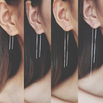 

1 Pair Silver Line Thread Threader Dangle Earrings Tassel Wire Bars Chain Earrings Long Drop Earrings For Women Jewelry