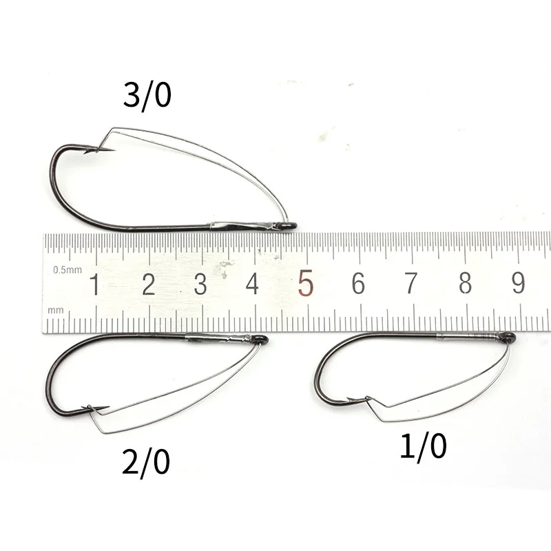 Rompin 10pcs/box W3369 Weedless Barbed Fishing Hook Sizes 1/0-3/0 High Carbon Steel Bass Single Worm hook lure bait holder