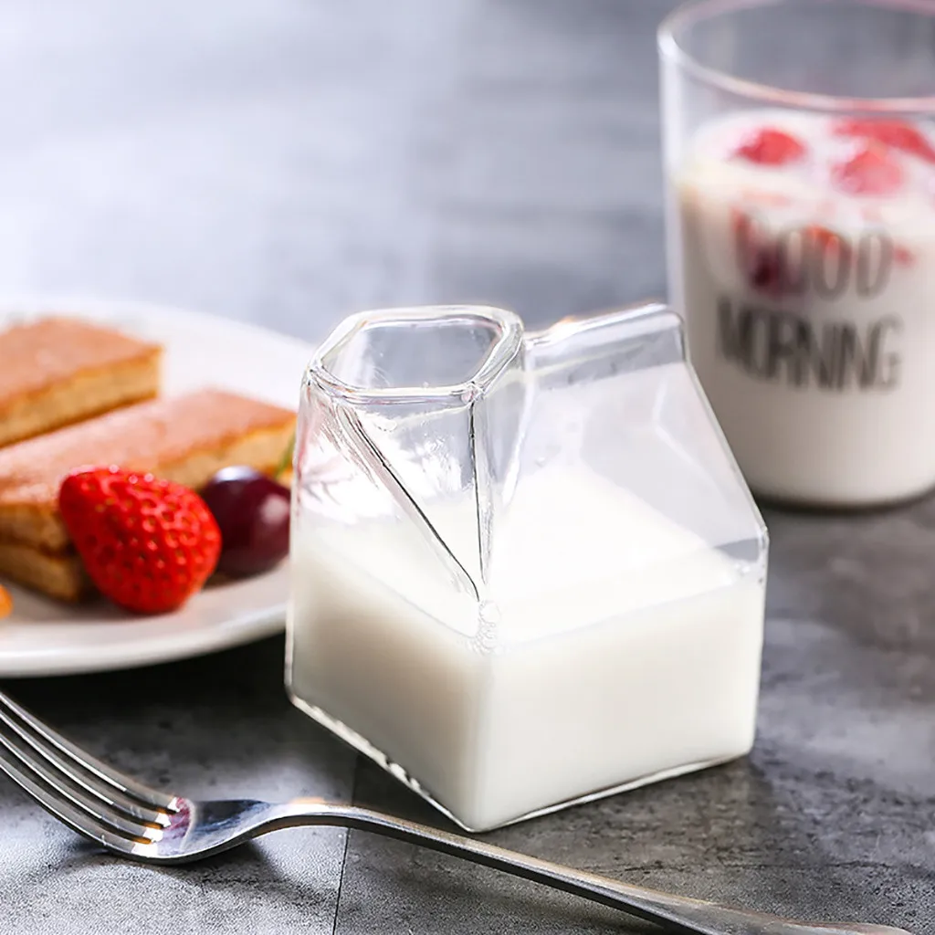 Cream Bottle Glass Mini Milk Cartoon Drawing Container Water Glass Square Transparent Glass Coffee Cups Milk Coffee Mug 42 Transparent Aliexpress