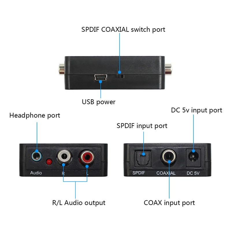 

Digital To Analog Audio L R Decoder Support AC3 DTS Dolby Toslink Coaxial 3.5mm Earphone Fiber Optical Decoder Converter