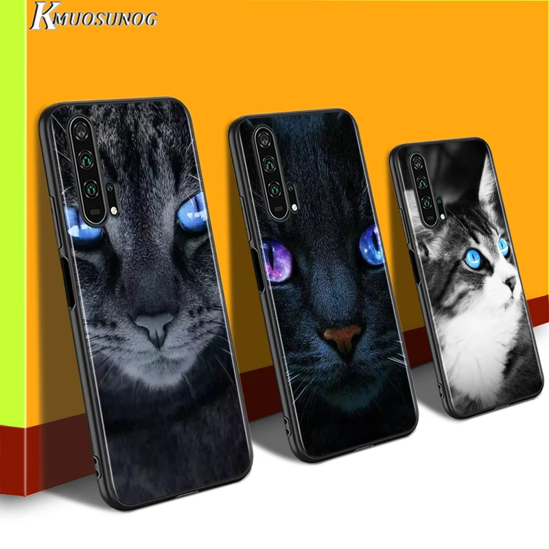 

Black Matte Cover for Honor V30 9X 8X 10i 10 9 Lite 8 8S 8 7C 7A Pro Phone Case Cool Black Cat Eyes Phone Shell