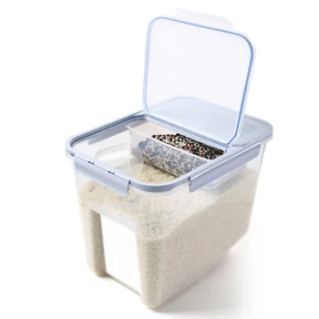 

Rice Container, Rice Food Storage Box Kitchen Organization with Measuring Cup + Suspended Box, Hold 10 Kilograms of Rice