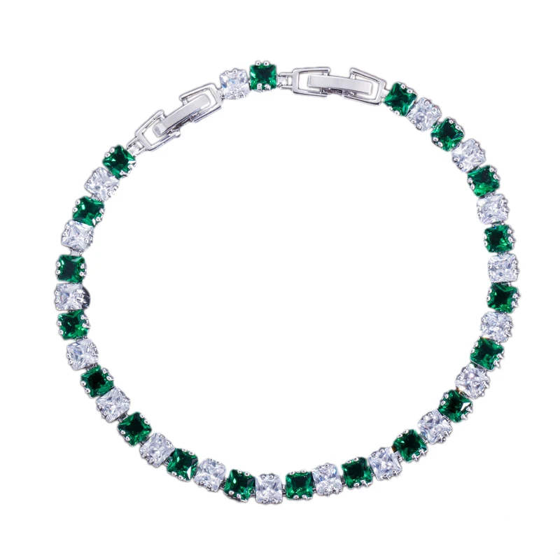 Квадратный браслет из кубического циркония, покрытый белым золотом, 18,2 см, Женские Ювелирные аксессуары