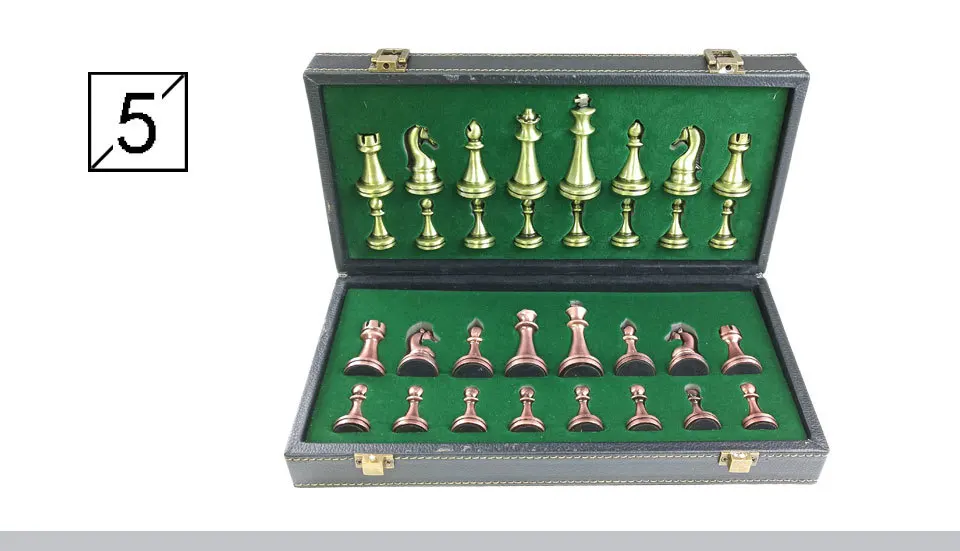Yernea Folding Chess Games Set Metal Chess pieces Solid Wood Chessboard Mounted Synthetic Leather High-quality Table Games (6)