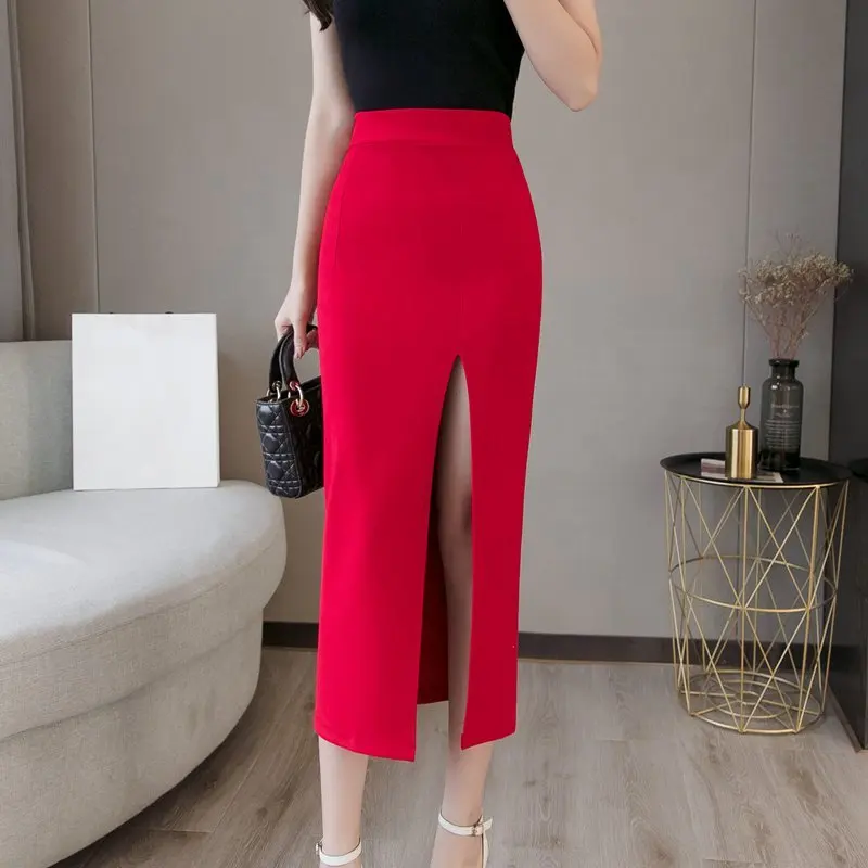 Плюс Размер Faldas Mujer Moda 2019 Мода Длинные Юбки Женская Высокая Талия Красная