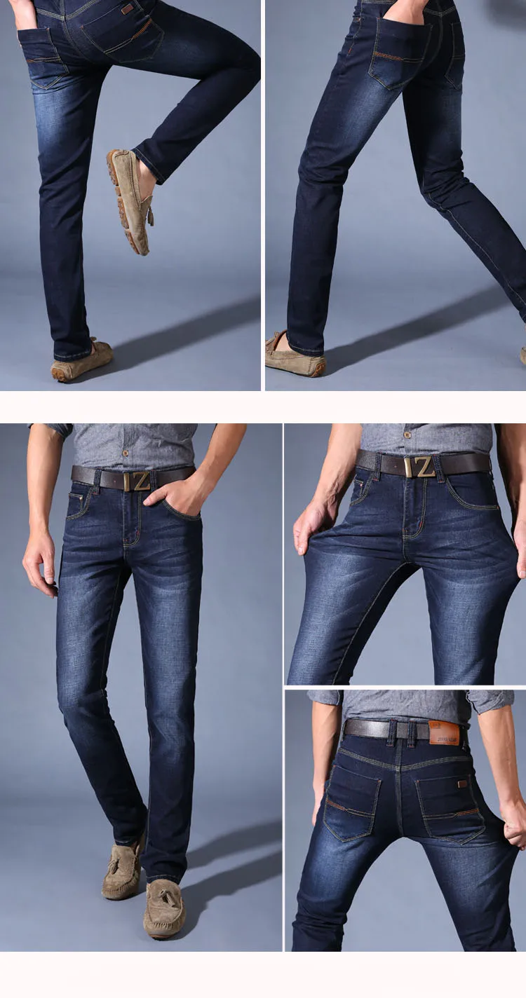 Осень-зима, новинка, мужские джинсы, облегающие, плюс размер 40, для больших высоких, мужские брендовые Стрейчевые джинсовые штаны, мужские прямые джинсы в деловом стиле